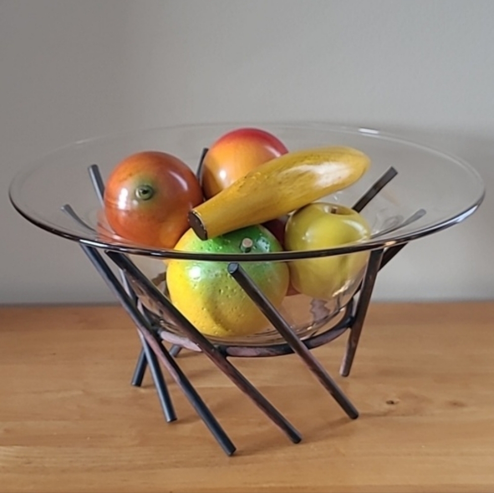 VINTAGE 90s Large Glass Centerpiece Bowl and Metal Stand - Picture 2 of 15
